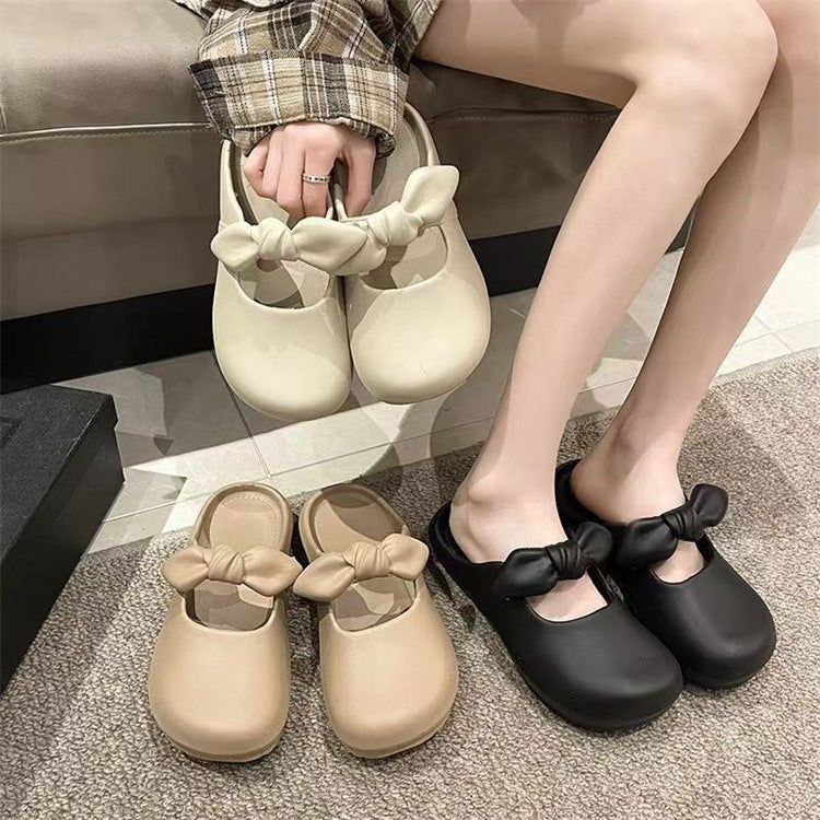 Bow-tie heeled slippers for women, perfect for summer wear. new 2024 style, these slip-on slippers are soft-soled, ideal for lounging at home or as stylish outdoor footwear