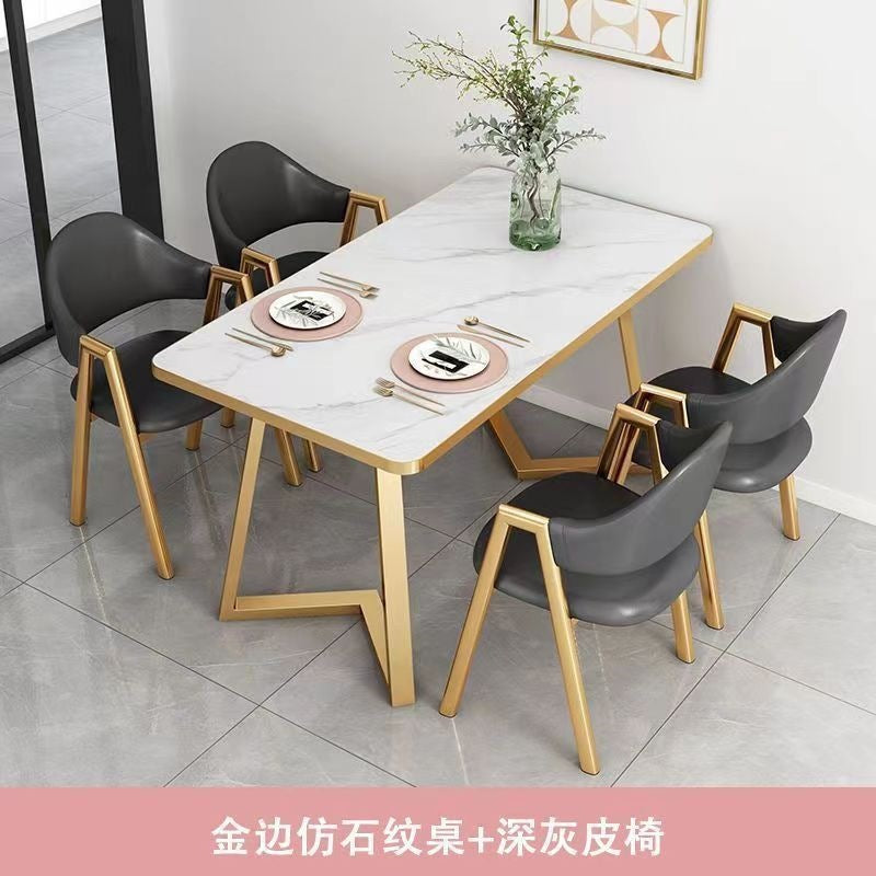 Nordic light luxury negotiation table and chair combination milk tea shop imitation rock slab rectangular in stock reception table and chair combination dining table and chair