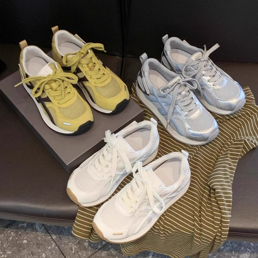 Yellow agander training shoes women's 2026 new versatile hidden heel mesh breathable non-stuffy athletic casual shoes