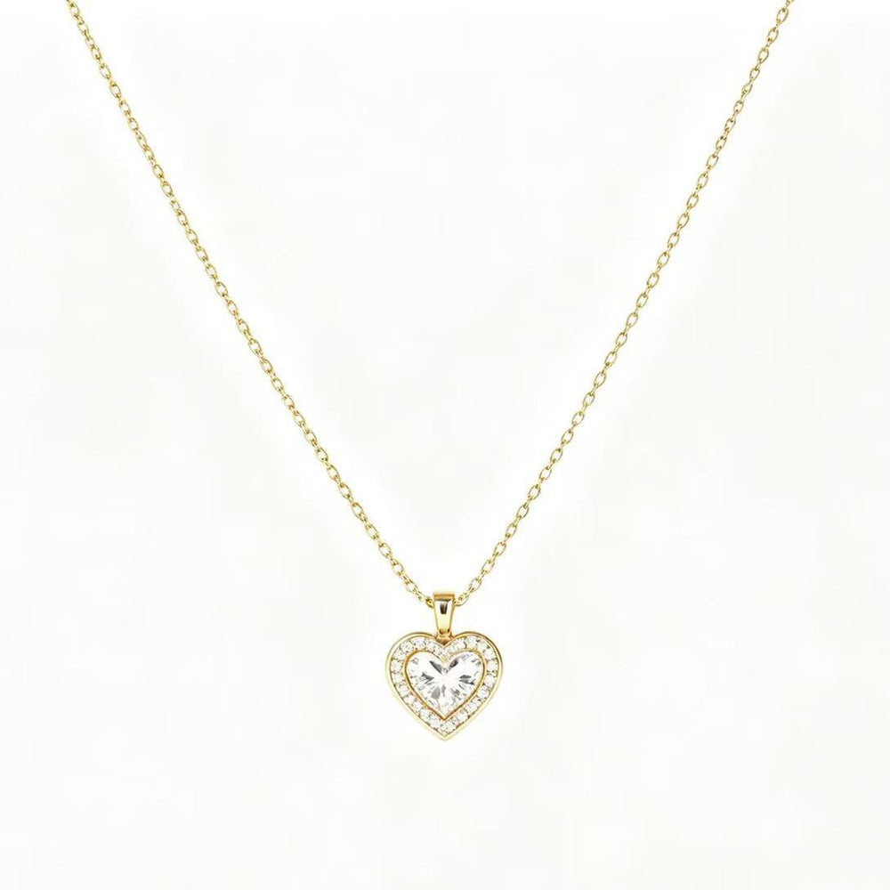 new style accessible luxury inlaid six-claw zircon copper zircon 14k gold necklace female golden elegant clavicle chain heart