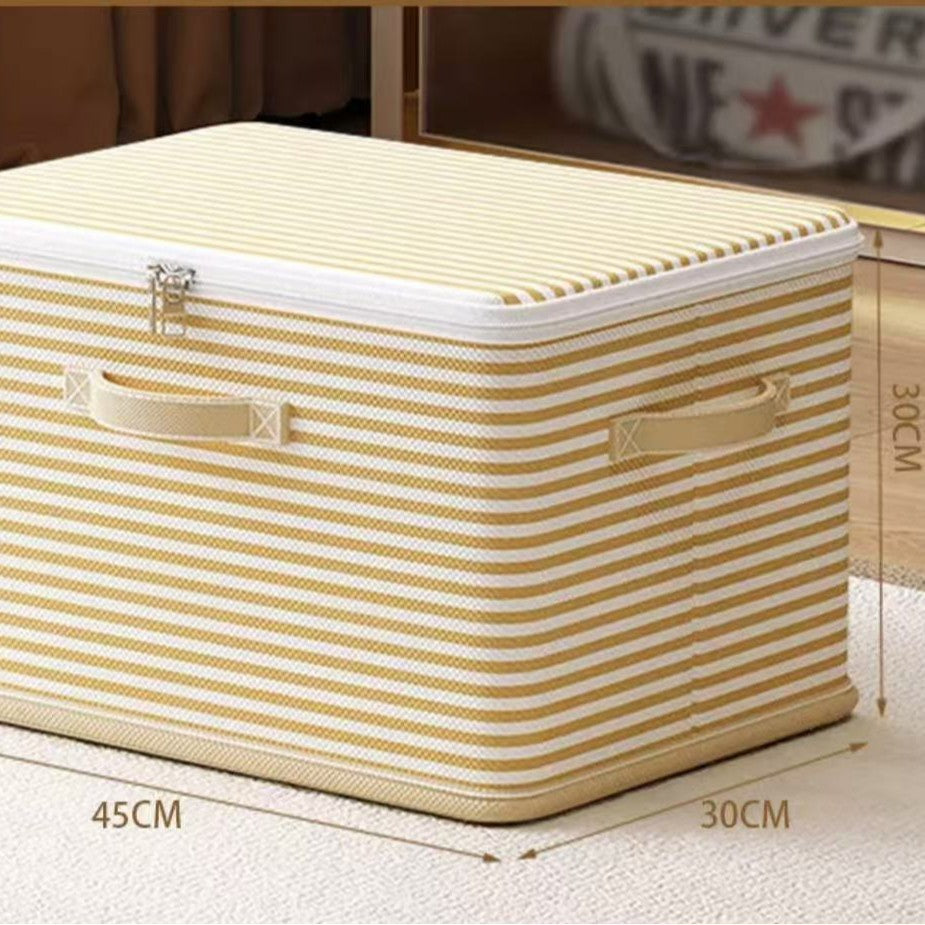 Non-woven fabric with lid clothing storage box household folding storage box striped storage box wardrobe storage zipper box