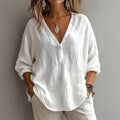 Casual resort style textured shirt v neck half placket loose dropped shoulder sleeves easiest for match women's clothing 1688 supply