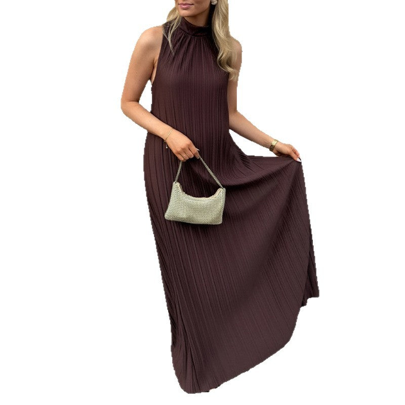 women's summer new arrivals: european and american cross-border fashion - elegant solid color halter sleeveless dress