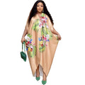 Faux silk printed loose fit plus size women's african style batwing sleeve maxi dress