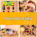 Early educational busy board for toddlers and young children, ages 3-6, new wood grain design with led lights, power button, red and green colors, cross-border lighting fixture