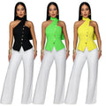 C7756 cross-border  new women's fashion european and american summer commute halter neck slim-fit top and wide-leg pants two-piece set