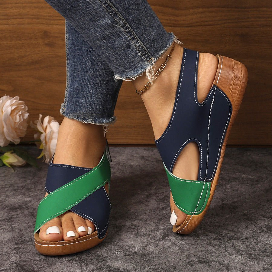 Women's color block platform sandals - 2026 summer new arrival - cutout criss-cross strap european & american wedge heel roman sandals wholesale