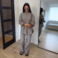 European and american cross-border women's fashion:  summer new collection - striped, loose-fit, long-sleeve shirt and wide-leg pants casual set