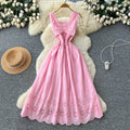 French red cut out sleeveless silmdress women's summer pure desire style high waist slimming lookelegant vacation style a-line skirt