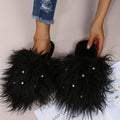 Slippers long hair fall and winter women's baotou k-style fashion rhinestone fur baotou slippers artificial fur wooden floor artificial fur