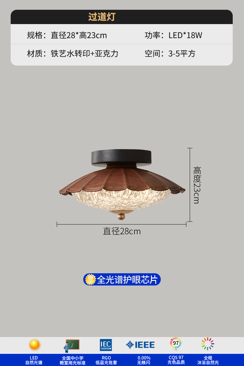 Vintage corridor aisle light Japanese-style cloakroom entrance entrance light medieval walnut pattern balcony ceiling light lamp