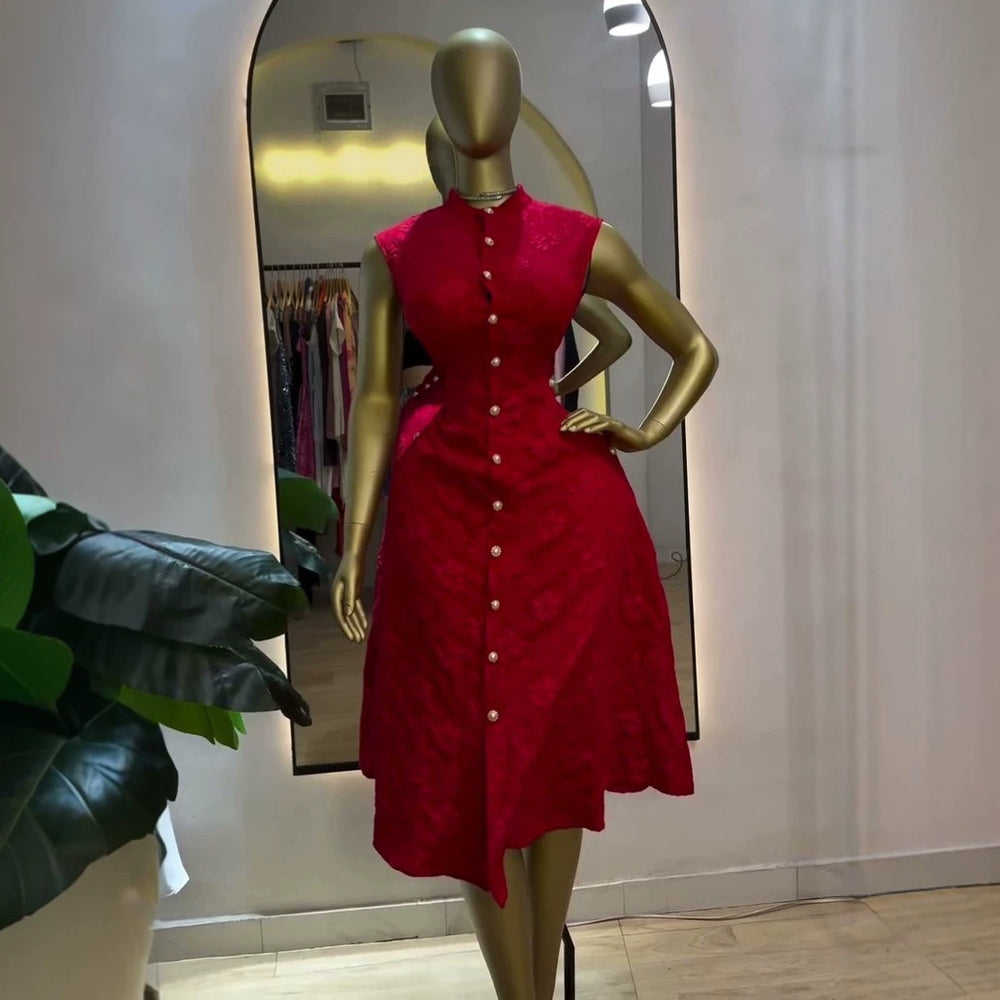 European and american cross-border women's clothing:  summer new arrivals - fashionable and elegant jacquard slim-fit floral midi dress