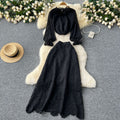 Elegant two-piece set: women's high-end 3d floral french long-sleeve blouse + high-waisted midi lace skirt