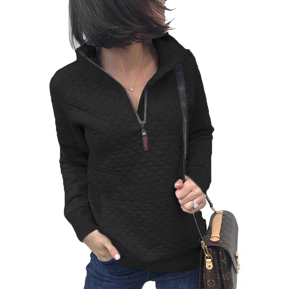 cross-border spring/autumn european and american zip-up pullover quilted sweatshirt knitted long sleeve mock neck pullover with pockets pol