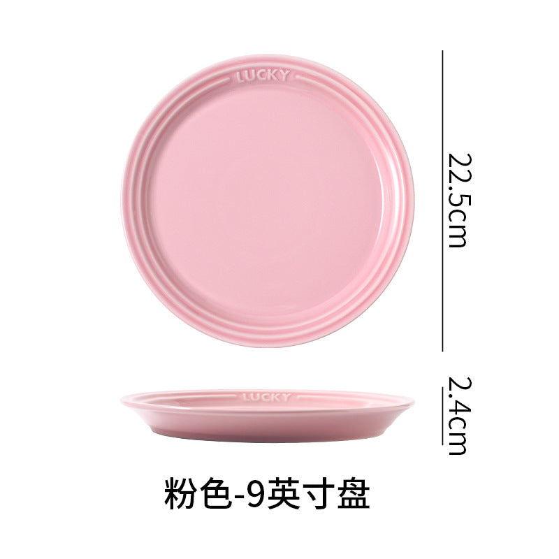 French-style matte ceramic plate, high-end aesthetic, cake plate, creative round fruit and dessert plate, steak plate, plating dish