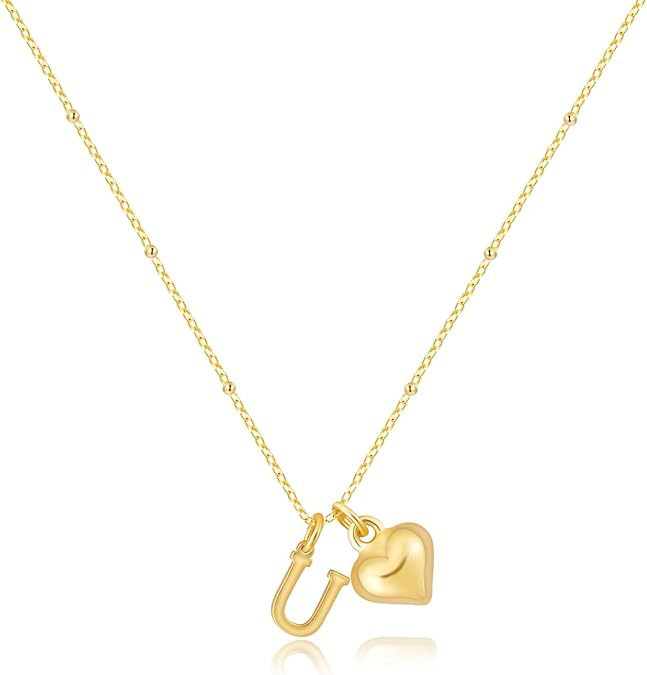 new fashion light luxury style 26 letter heart necklace, 14k gold plated minimalist versatile women's necklace