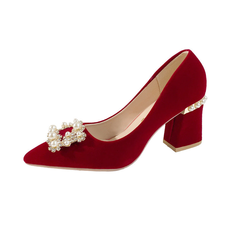 Chinese xiuhe wedding shoes for women 2024 new arrival wedding dress shoes thick heel non-tiring red engagement shoes bridal shoes