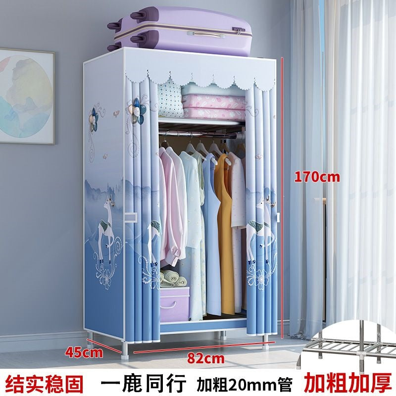 Simple fabric wardrobe rental house steel pipe thickened wardrobe for home bedroom dormitory storage cabinet