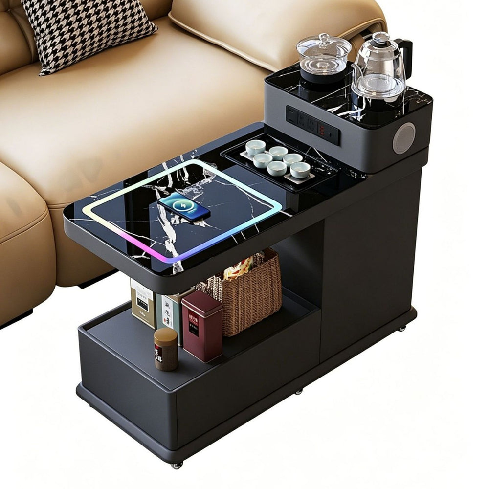 Movable sofa side table, smart water boiling and tea making, with wireless charging, bluetooth audio, all solid wood side table, enlarged water bucket