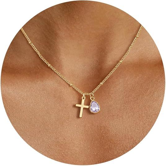 European and american cross-border light luxury versatile elegant electroplated copper cross pendant necklace - women's december pendant