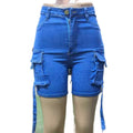 Women cargo denim shortswomenworkwearflap pocket pantsdenim shortsjeans wholesale