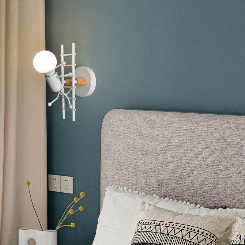 Cross-border  American industrial wind climbing stairs wall lamp creative bedroom bedside wall wrought iron villain wall lamp