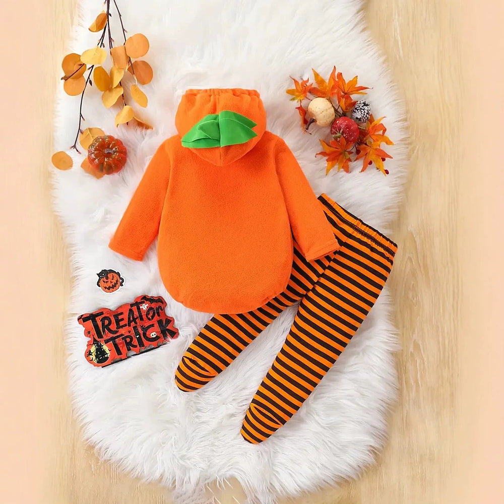 Baby girl halloween party outfit long sleeve hooded romper and pants set