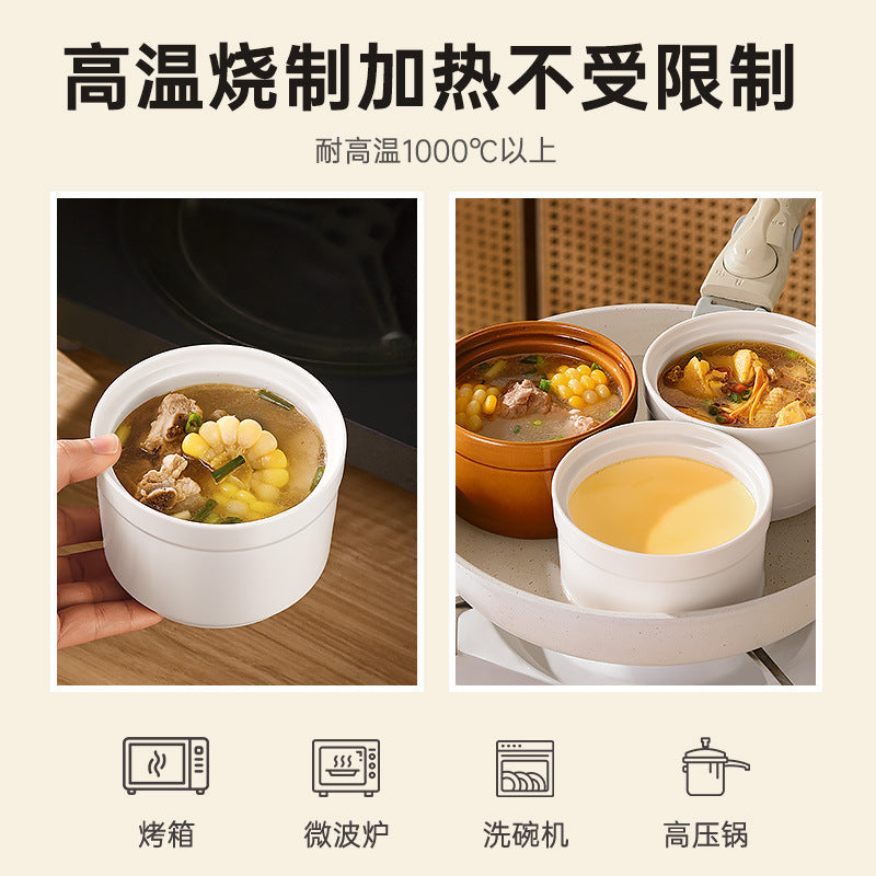 Earthenware soup stewing pot for homewater-proof stewing ceramic pot steamed egg with lid egg custard single serving small soup cup stewing pot soup