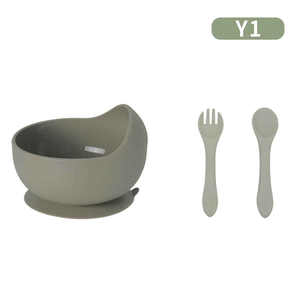 Children's tableware feeding set Baby silicone bowl Fork spoon Baby food supplement bowl Plate Food grade silicone plate