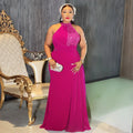 European and american plus-size women's long dress - african-inspired, fashionable, elegant, sexy, halter neck, high-end, floor-length, cinched waist evening gown