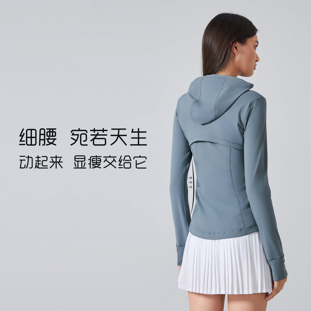 new women's activewear hooded jacket - slim fit, shaping, zip-up, stretchy running & yoga outerwear s2088