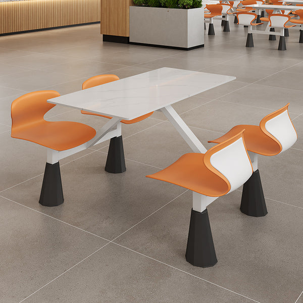 New school student canteen dining table and chair combination factory staff dining hall fast food restaurant 4 people one-piece rock slab table