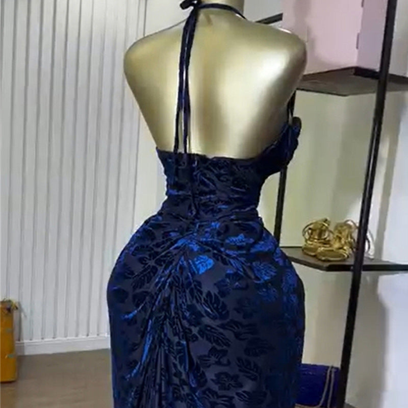 European and american cross-border women's fashion:  summer new arrivals - sexy and elegant halter neck, backless, high-waisted, ruched bodycon dress