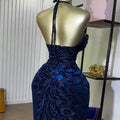 European and american cross-border women's fashion:  summer new arrivals - sexy and elegant halter neck, backless, high-waisted, ruched bodycon dress