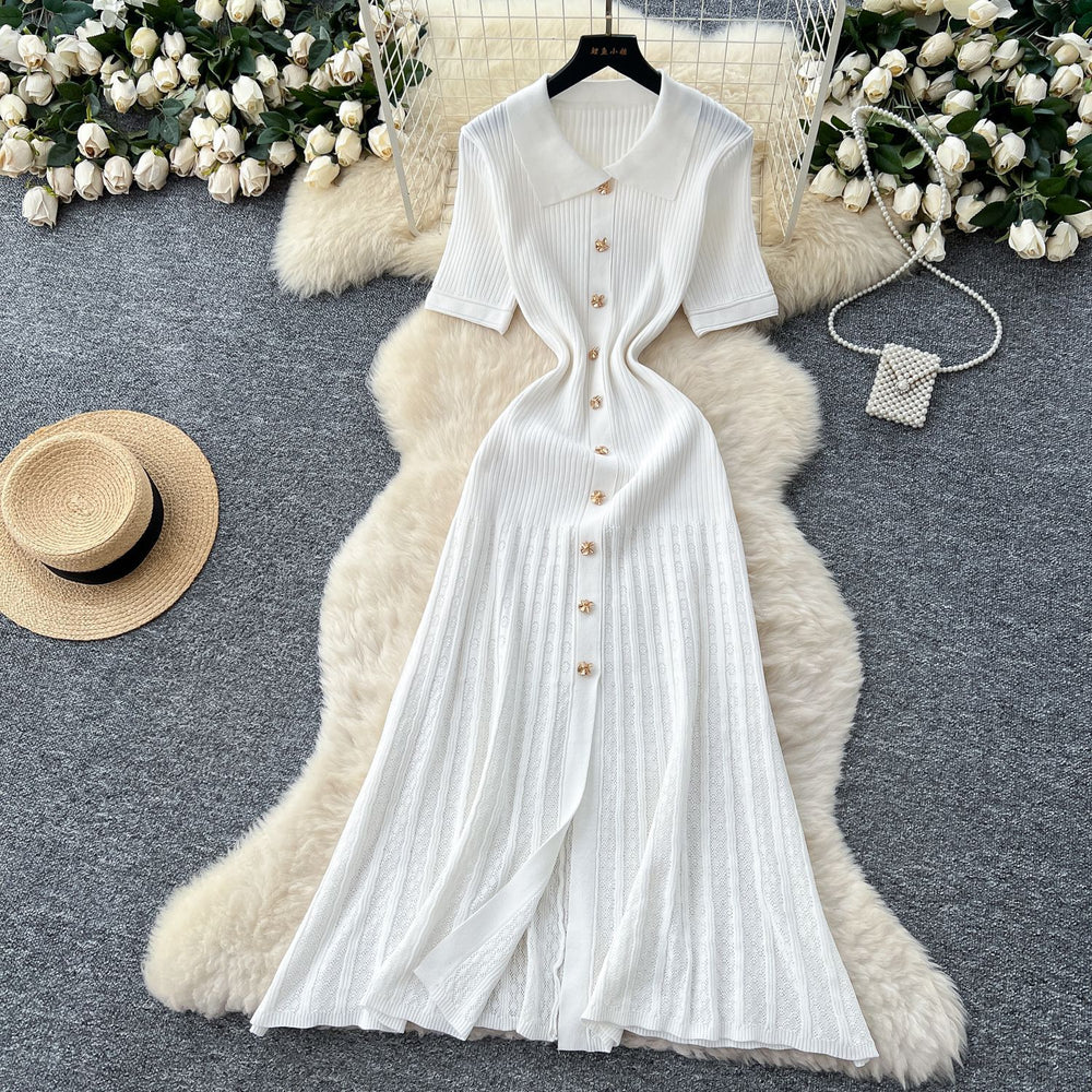 French-style inner layer sweater dress for women,  winter, stretchy, slimming, elegant, single-breasted knitted maxi dress