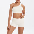 New arrival cross-border fashion double-sided nylon brushed single-shoulder yoga suit sports running fitness two-piece set for women