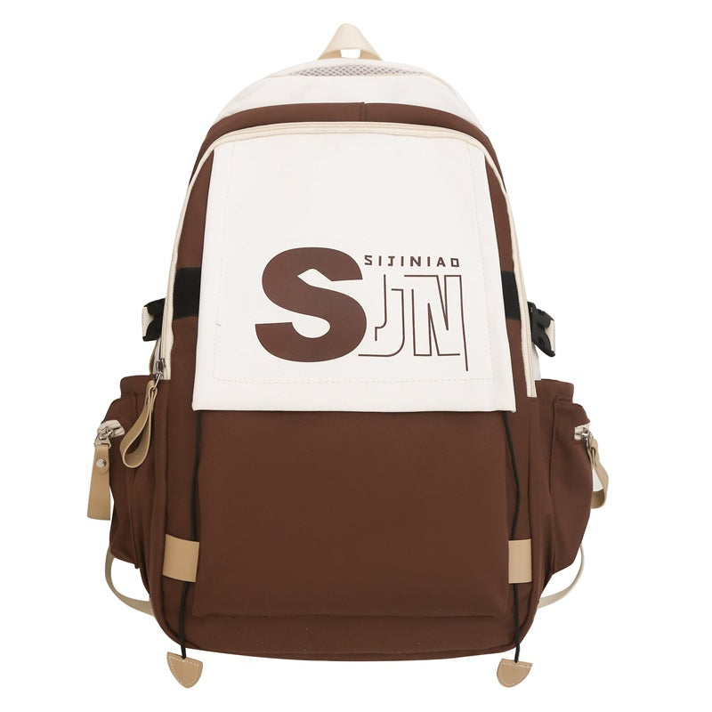 School bag female Japanese tooling style high school student junior high school student contrasting color backpack American retro large-capacity backpack male