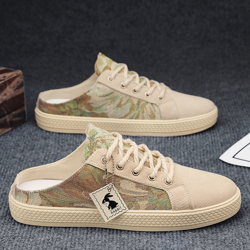 Canvas men's shoes summer trendyeasiest for match slip-on breathable casual cloth shoes men's heelless half drag men's trendy shoes