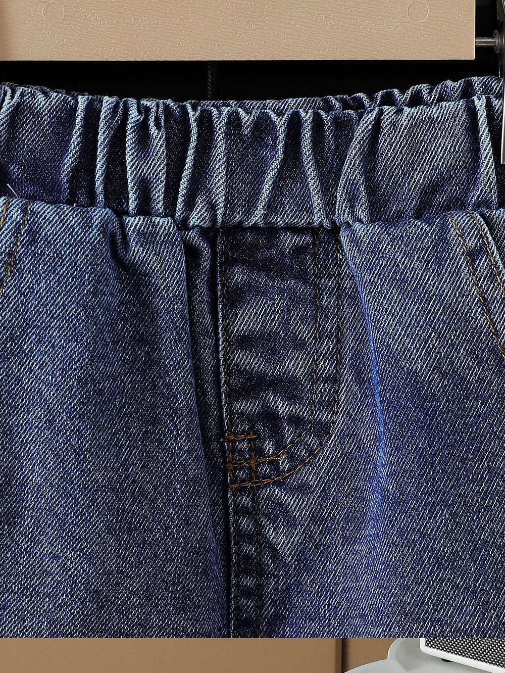new summer cross-border girls' collared shirt, denim vest, and beaded jeans three-piece set