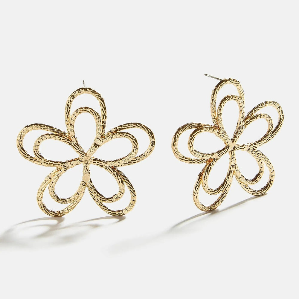 hot-selling metal texture cut out flower earrings japanese and korean version of asymmetrical texture classy sense ins earrings for women