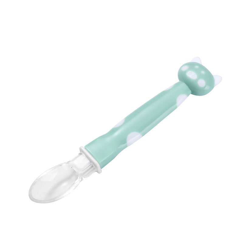 Baby cartoon spoon set, silicone soft head spoon, elbow spoon combination, baby silicone tableware pp box.