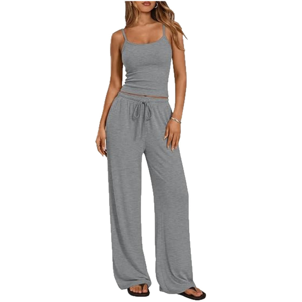 European and american cross-border  foreign trade y2 women's  casual set - solid color camisole and wide-leg pants 2-piece outfit