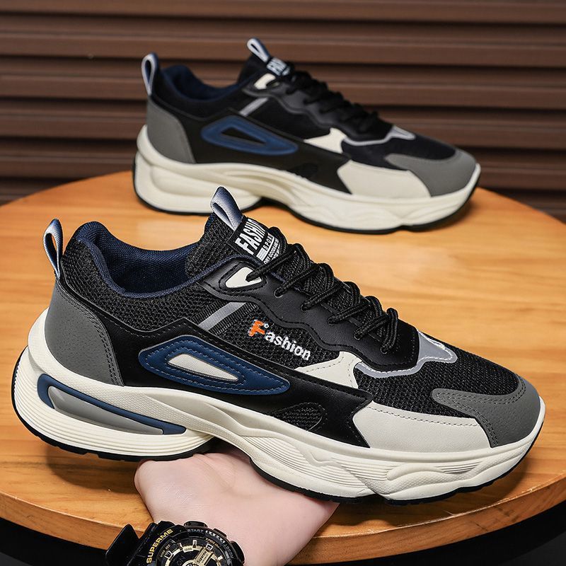 Spring men's new breathable mesh youth sports shoes korean style trendy versatile thick sole casual dad shoes