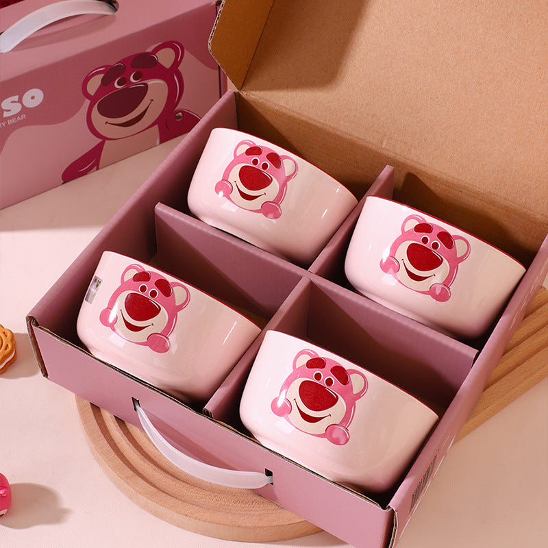 High-value ceramic bowl gift box tableware set, cute strawberry bear home eating bowl cartoon holiday souvenir