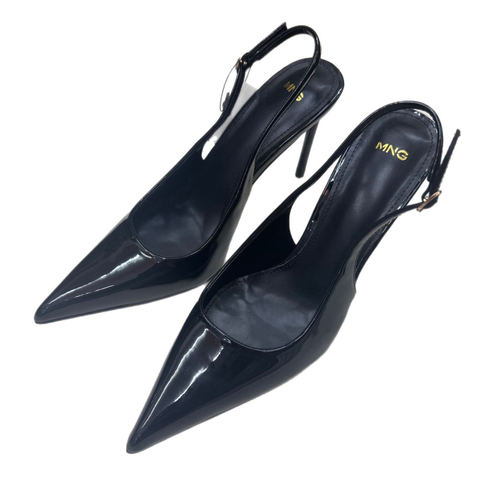 Spanish mng mango 2026 summer new pointed-toe patent leather sexy buckle closed-toe stiletto heel sandals for women