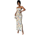 new european and american  cross-border summer export v-neck french print slimming a-line maxi dress