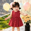 Infant & toddler princess dress - red polka dot sleeveless girl's dress - summer baby 100-day celebration photo shoot princess gown