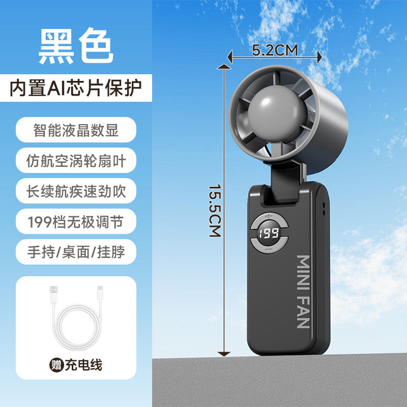 2026 new cross-border high-speed fan: usb digital display desktop foldable neck hanging mini handheld fan