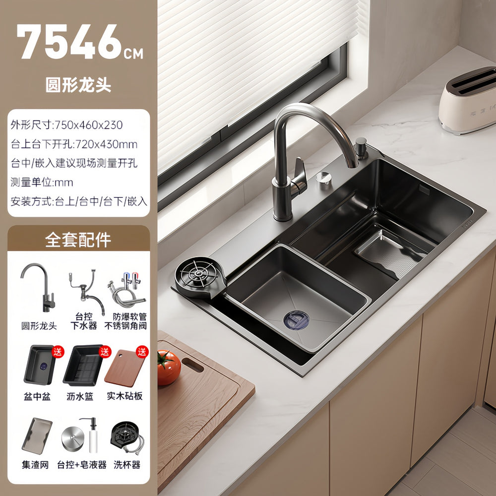 Thickened 5mm slag collection kitchen sink large single slot 304 stainless steel for home vegetable basin countertop middle and lower dishwashing sink