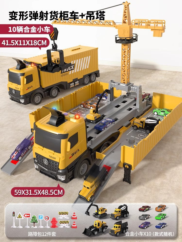 children's alloy container truck space rail car crane large truck car engineering vehicle toy set